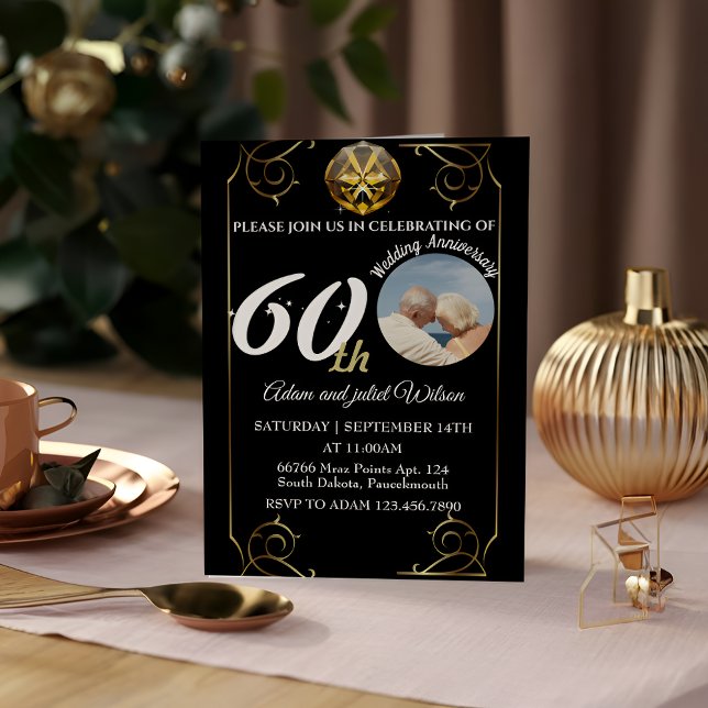 black 25th 40th 10th 75th 60th wedding anniversary invitation (Creator Uploaded)