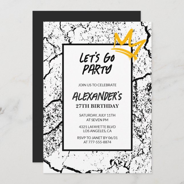 Black 27th birthday invitation Men Grunge  (Front/Back)