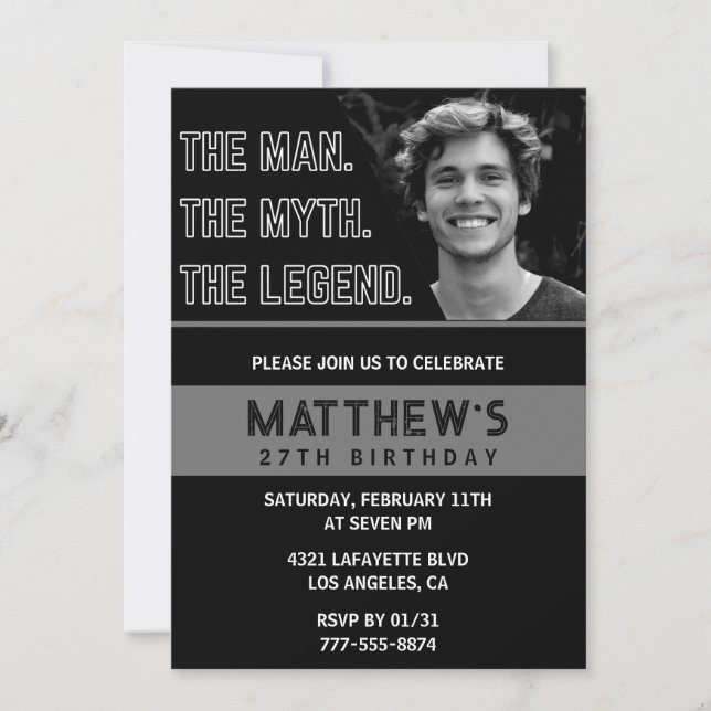 Black 27th birthday invitations The Man The Legend (Front)