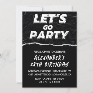 Black 28th birthday invitations Men White