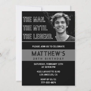 Black 28th birthday invitations The Man The Legend