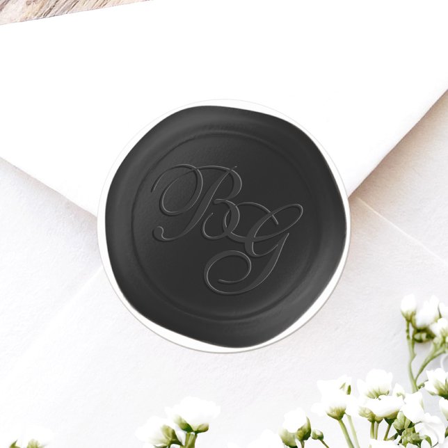 Black 2 Letter Monogram Faux Wax Seal Stickers (Achieve the elegance of a wax seal without the hassle or mess with these faux wax flat stickers)