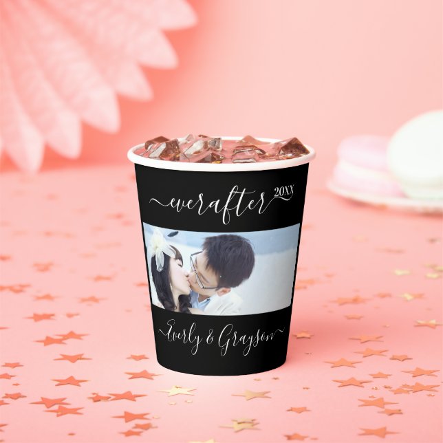 Black 2 Photo Simple Modern Wedding Party  Paper Cups (Insitu)