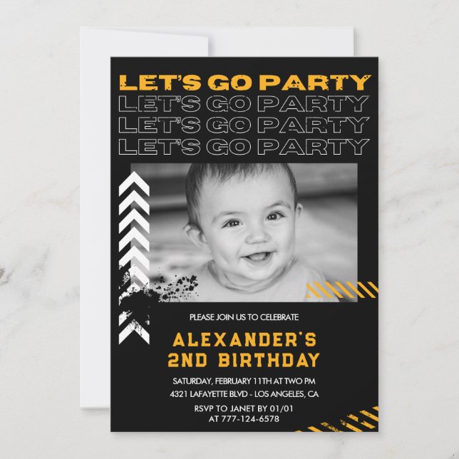 Black 2nd birthday invitations Boy Photo Spray (Front)