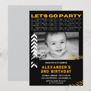 Black 2nd birthday invitations Boy Photo Spray