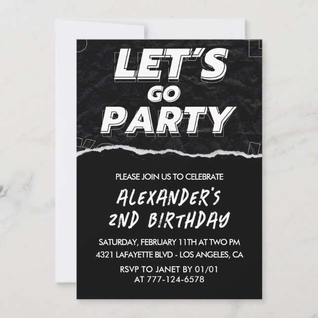 Black 2nd birthday invitations boy White (Front)