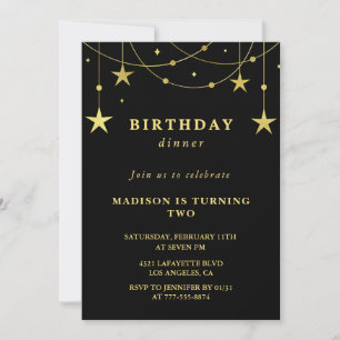 Black 2nd birthday invitations Gold Stars