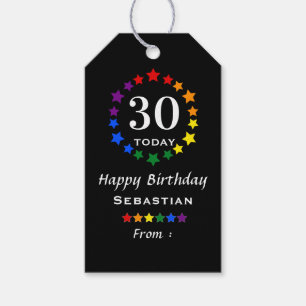 Black 30 Today or Any Age Pride Rainbow Stars Gift Tags