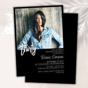 Black 30th Birthday Photo Invitation