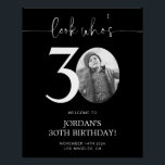 Black 30th Birthday Welcome Sign | Look Who's 30<br><div class="desc">Welcome guests to your 30th birthday celebration with this stunning editable welcome sign. Featuring a sleek, customizable layout, this template allows you to easily add your own photo and personalize the text, making it a perfect addition to your milestone 30th birthday decor. Ideal for entryways or as a party focal...</div>