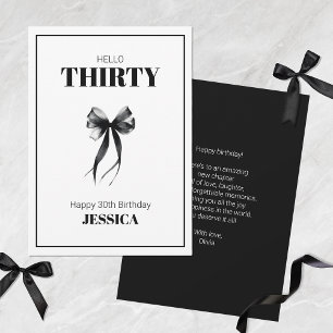Black 30th Minimalist Elegant Bow Happy Birthday Card
