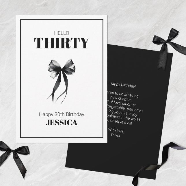 Black 30th Minimalist Elegant Bow Happy Birthday Card (Black 30th Minimalist Elegant Bow Happy Birthday Card)