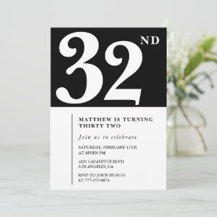 Black 32nd birthday invitation Elegant Chic Simple