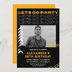 Black 36th birthday invitations Men Photo Spray