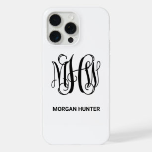 Black 3 Initial Vine Script Monogram DIY BG iPhone 15 Pro Max Case