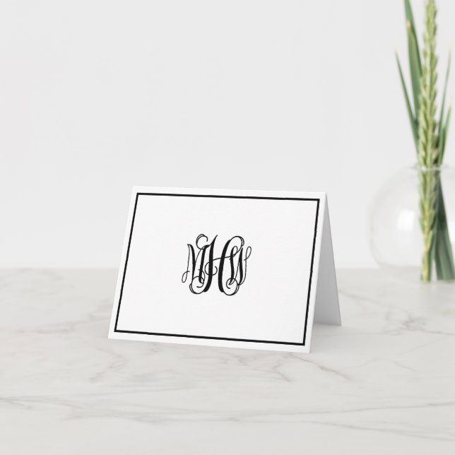 Black 3 Initial Vine Script Monogram DIY BG Note Card (Front)