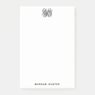 Black 3 Initial Vine Script Monogram DIY BG Post-it Notes
