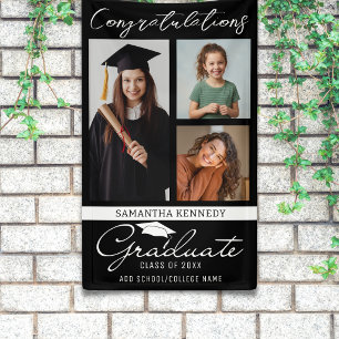 Black 3 Photo Collage Graduation Congrats Graduate Banner