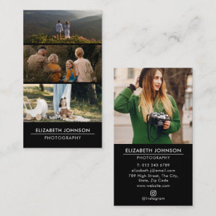 Black 3 Photo Collage Modern Photography Business Card