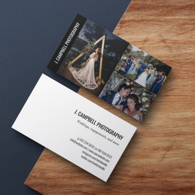 Black 3 Photo Collage Professional Photographer Business Card (Creator Uploaded)