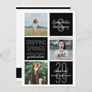 Black 3-Photo Fun Boxes Graduation Invitation