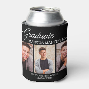 Black 3 Photo Graduate Graduation Can Cooler