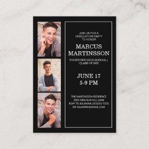 Black 3 Photo Modern Graduation Party Enclosure Card