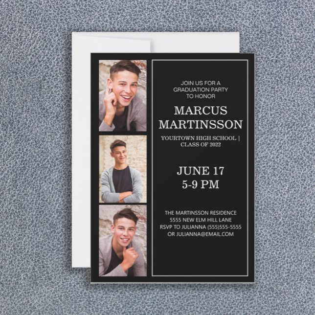 Black 3 Photo Modern Graduation Party   Invitation (Creator Uploaded)