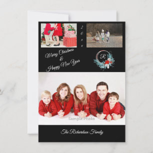 Black 3 photo Personalised Christmas Card