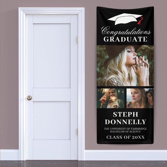 Black 3 Picture Graduation Party Banner (Creator Uploaded)