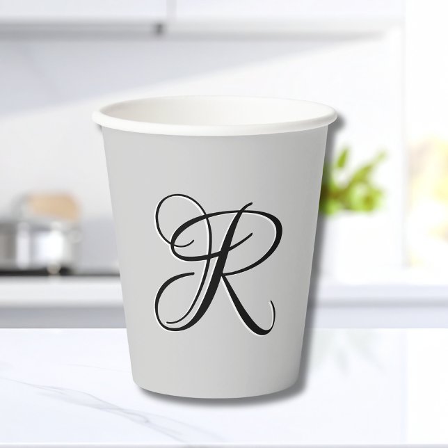 Black 3D Calligraphy Initial Letter | Pastel Grey Paper Cups (Creator Uploaded)