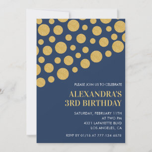 Black 3rd birthday invitations Gold Navy 