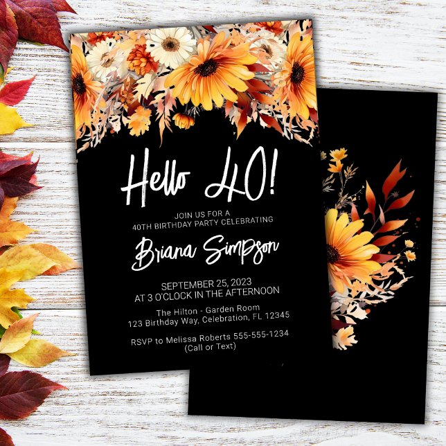 Black 40th Birthday Fall Floral Invitation (Creator Uploaded)