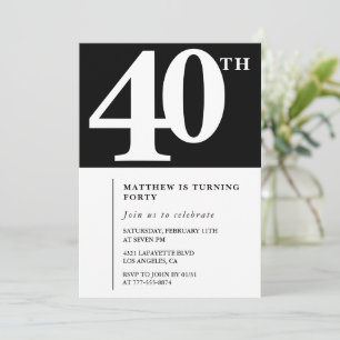 Black 40th birthday invitation Elegant Chic Simple