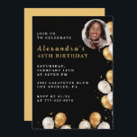Black 40th birthday invitation Gold Balloon Photo<br><div class="desc">Black 40th birthday invitation Gold Balloon Photo</div>