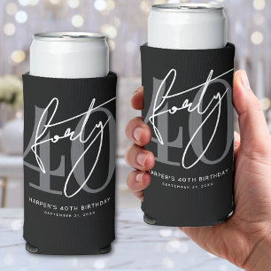Black 40th Birthday Party Seltzer Can Cooler