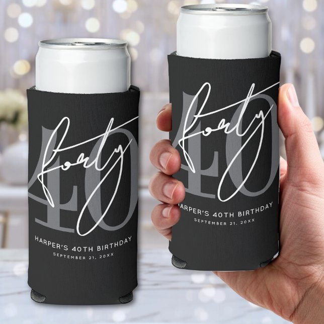 Black 40th Birthday Party Seltzer Can Cooler (Black 40th Birthday Party Seltzer Can Cooler )
