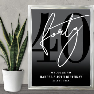 Black 40th Birthday Party Welcome Sign