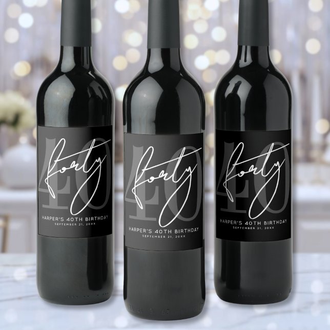 Black 40th Birthday Party Wine Label (Black 40th Birthday Party Wine Label )