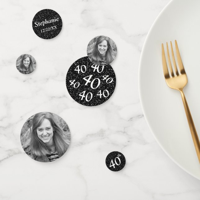 Black 40th Birthday Photo  Confetti (Group)