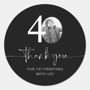 Black 40th Birthday Thank You Classic Round Sticker