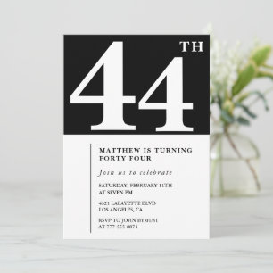 Black 44th birthday invitation Elegant Chic Simple