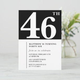 Black 46th birthday invitation Elegant Chic Simple