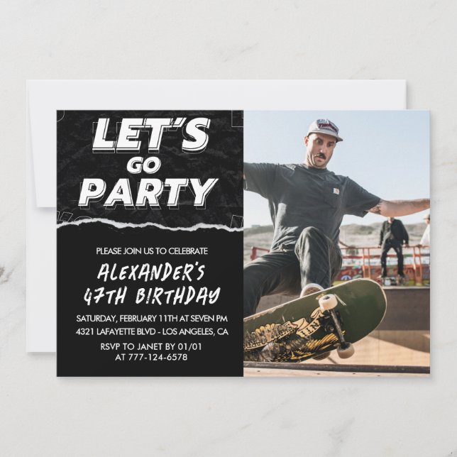 Black 47th birthday invitations Men Photo  (Front)