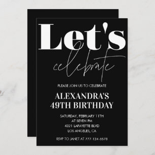 Black 49th birthday invitations Bold Typography
