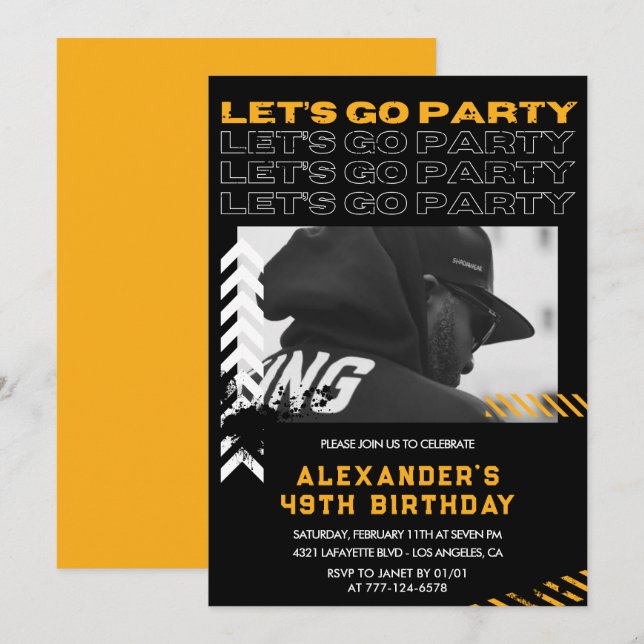 Black 49th birthday invitations Men Photo Spray (Front/Back)