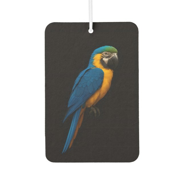 Black 4 Luxe Car Air Fresheners, Blue Yellow Macaw Freshener (Front)