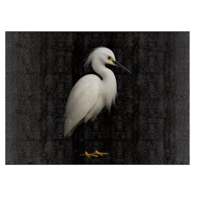 Black 4 Luxe Glass board Elegant Snow Egret (Front)