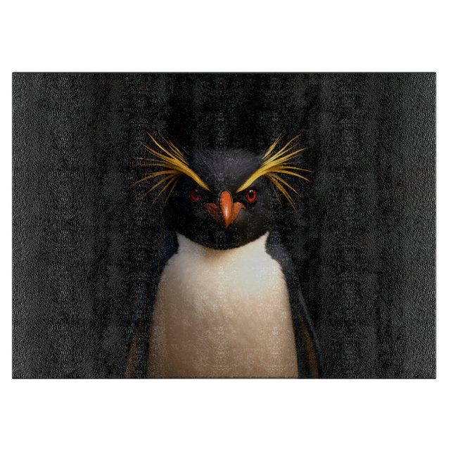 Black 4 Luxe Glass board Rockhopper Penguin (Front)