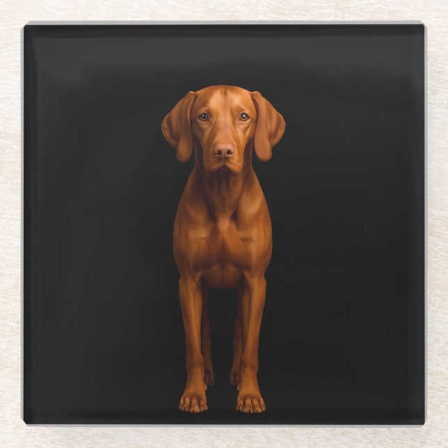 Black 4 Luxe Glass coaster, Agile Vizsla Dog Coaster (Front)
